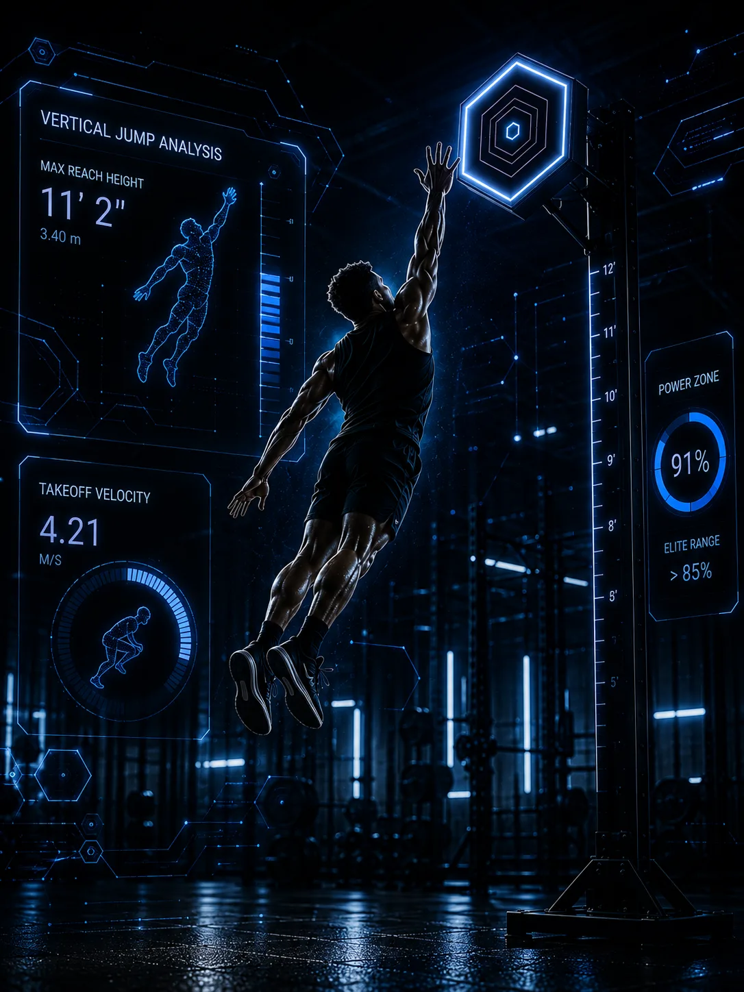 Vertical-jump analysis: an athlete's reach and takeoff velocity scored in the Lab