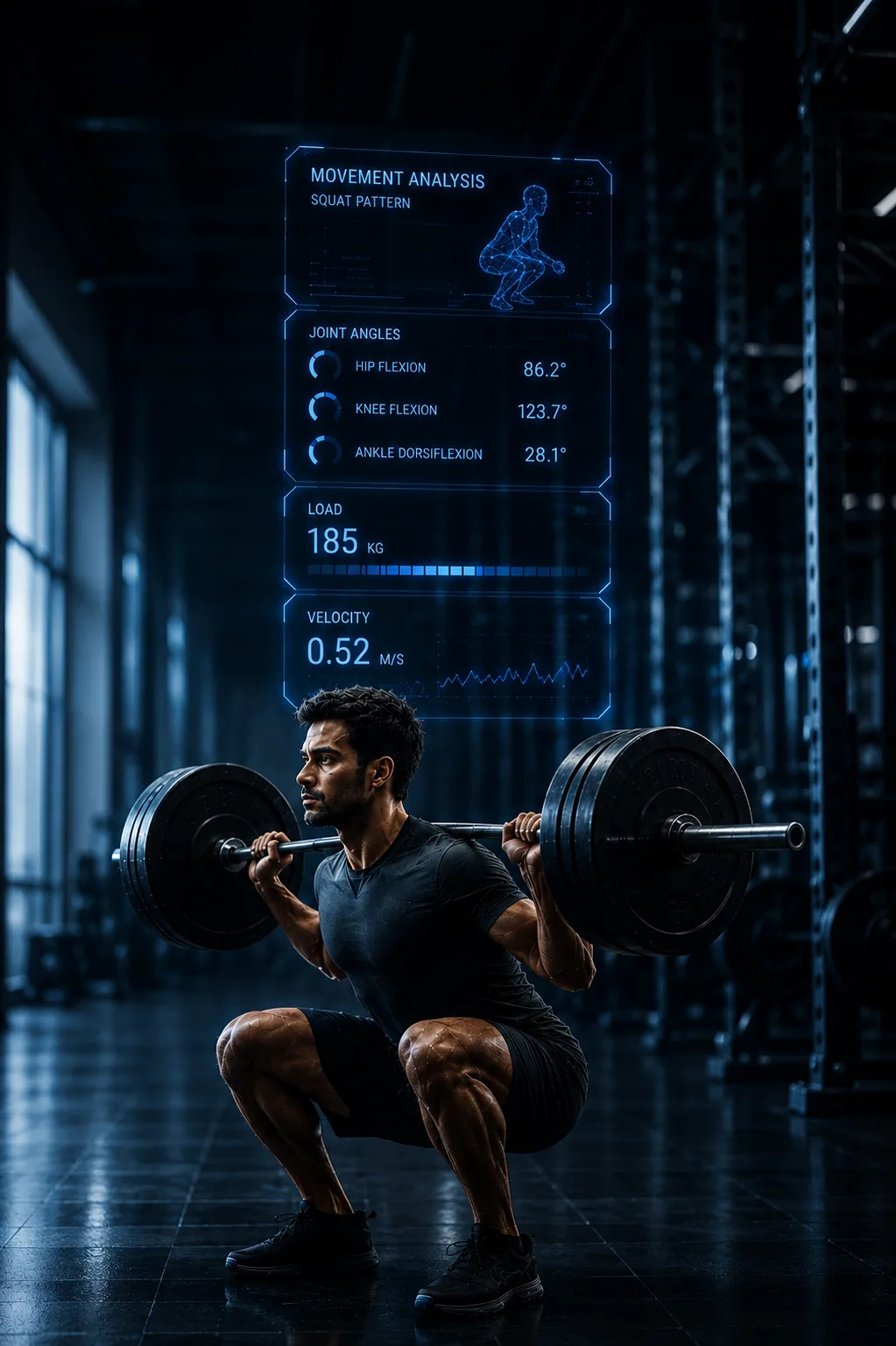 Movement analysis of a squat: joint angles, load, velocity, and power output measured in the Lab